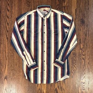 Vintage 90s Canvas Striped Snap Button Shirt